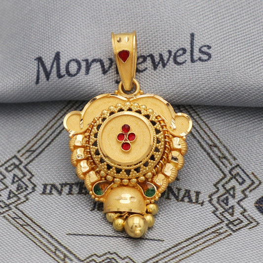 Indian Pendant Handmade 22k Yellow Gold Chain Necklace Jewelry, Pure gold necklace indian gold necklace, gift for wife, K5537