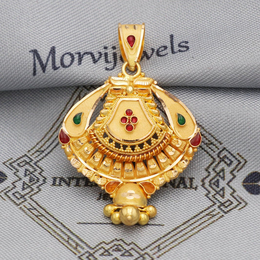 Indian Pendant Handmade 22k Yellow Gold Chain Necklace Jewelry, Pure gold necklace indian gold necklace, gift for wife, K5539