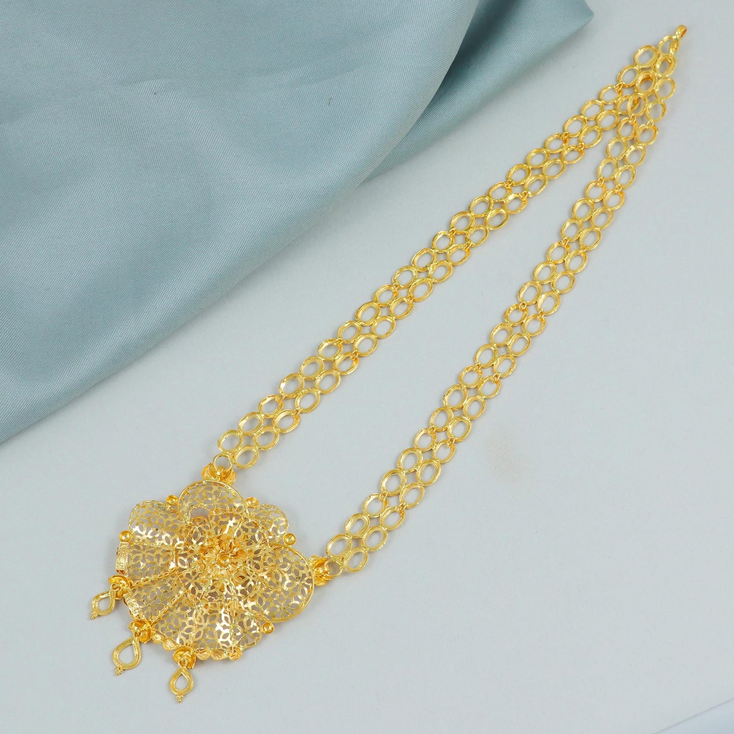 filigree real gold 22k gold long necklace , K4599