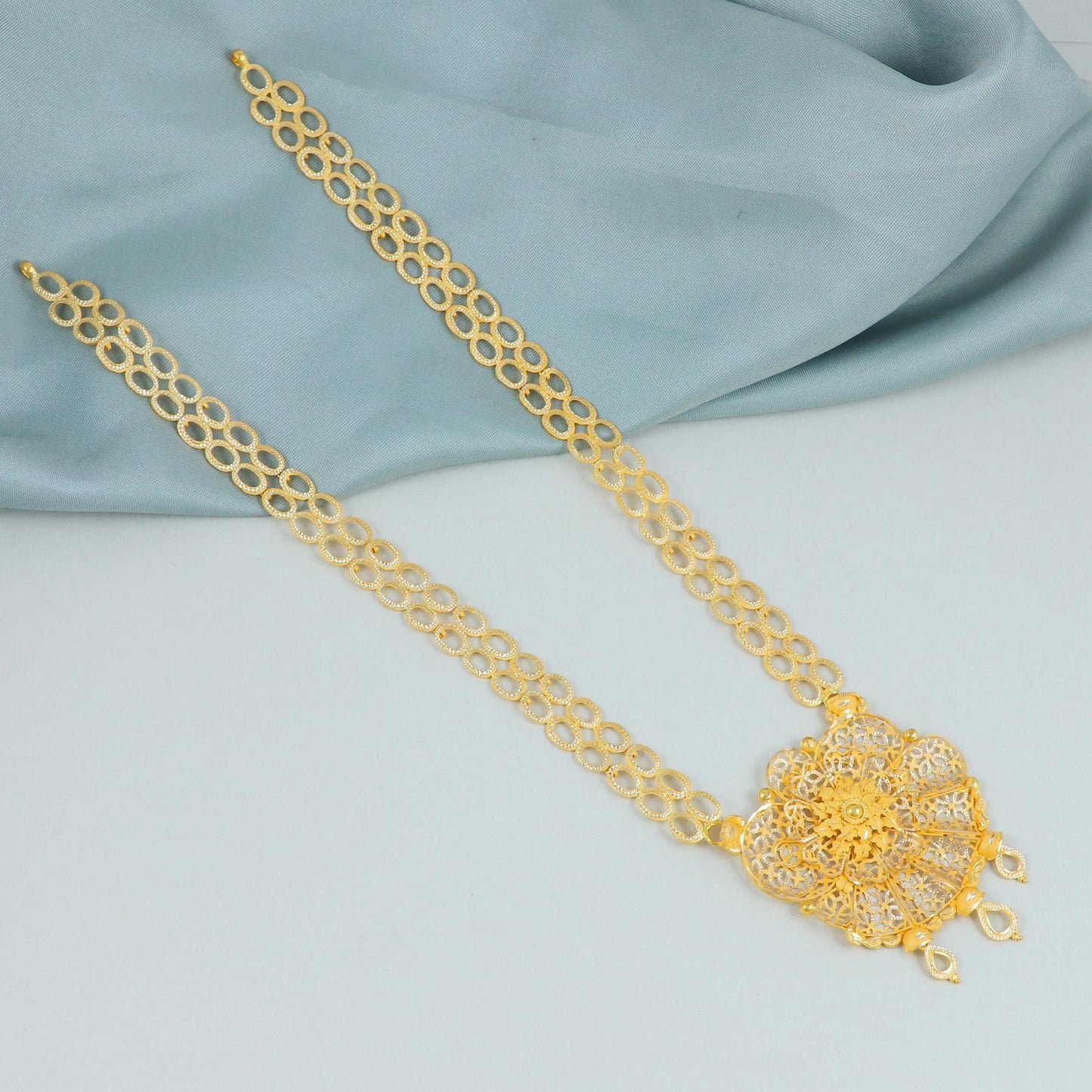 filigree real gold 22k gold long necklace , K4599