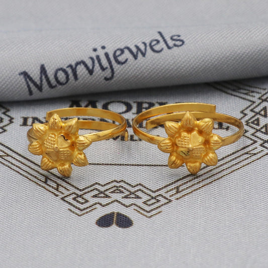 22k Yellow Gold bichiya toe ring, Handmade gold toe ring pair for women, Indian gold toe jewelry, real gold bichiya Gift, K5648