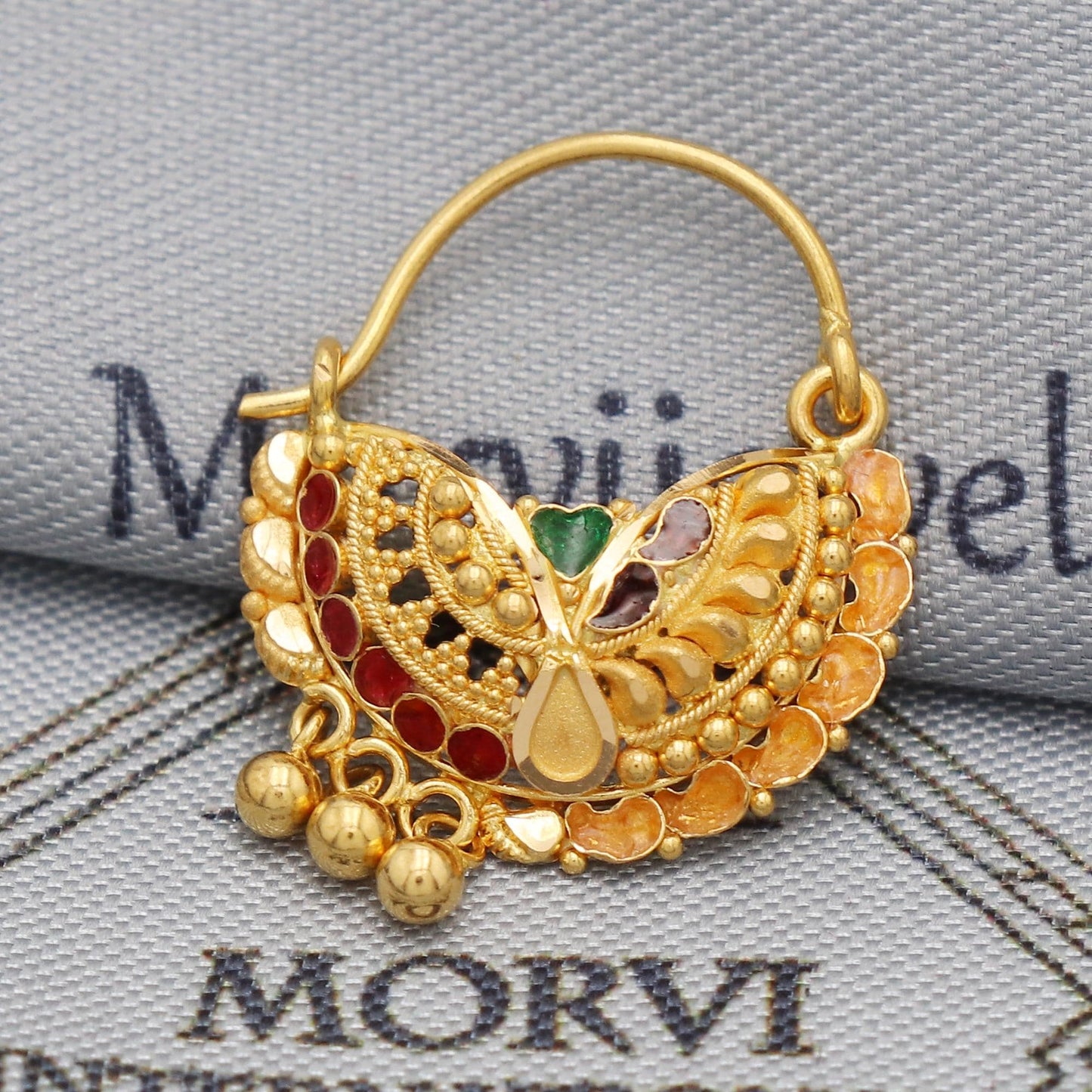 wedding party wear nose ring in 22k real solid gold, K5495