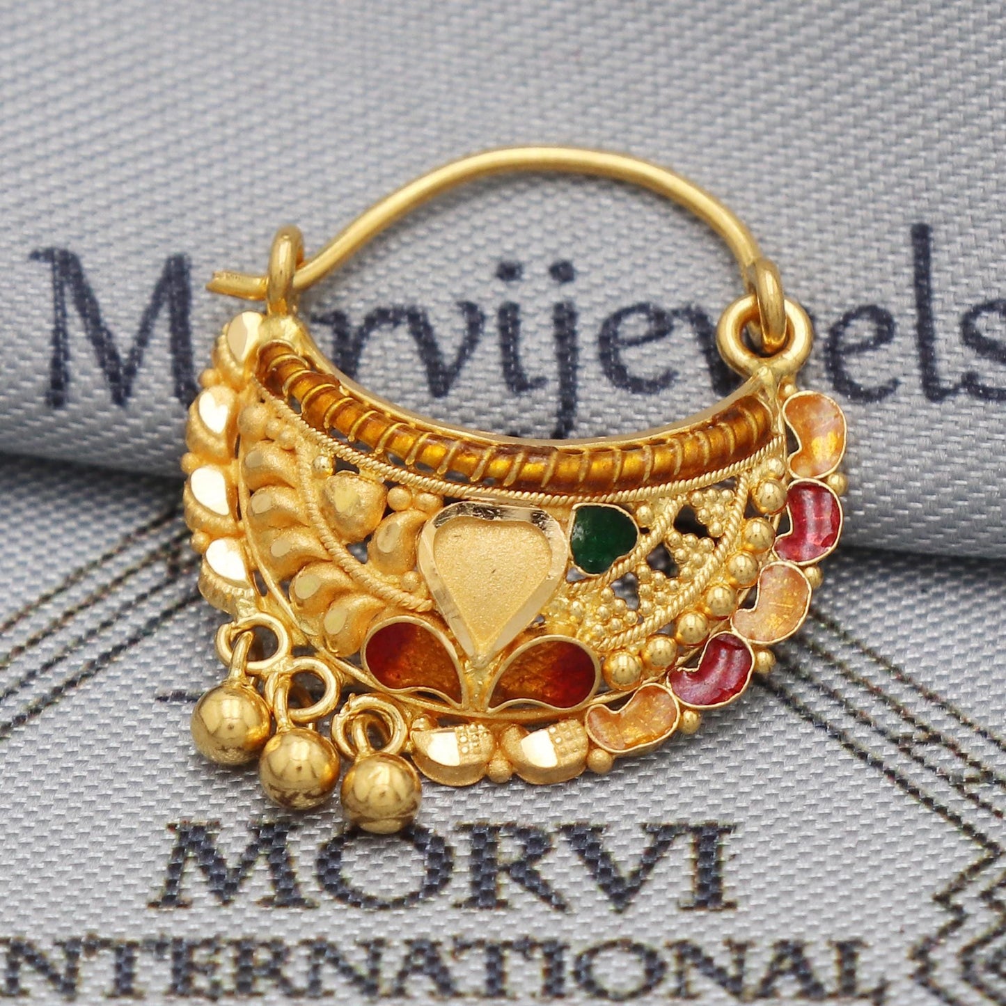wedding party wear nose ring in 22k real solid gold, K5497