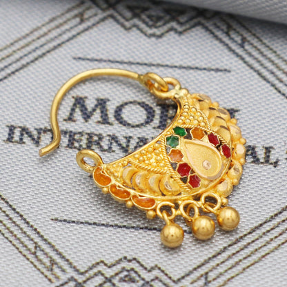 solid 22k gold ethnic nose ring, wedding indian style pure gold nose ring, K5499