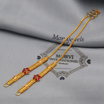 22k Yellow Gold Chain for Earrings, 22kt Handmade Gold Ear Chain for Women, Vintage Antique Design Indian Gold Earrings Jewelry, K5515
