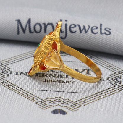 22k Yellow Gold Ring Jewelry, 22kt Handmade Indian Vintage and antique design, Pure Gold Ring, All Size, K5557