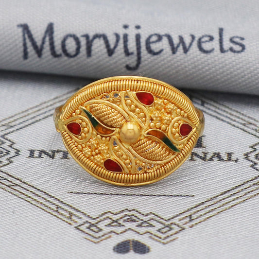 22k Yellow Gold Ring Jewelry, 22kt Handmade Indian Vintage and antique design, Pure Gold Ring, All Size, K5559