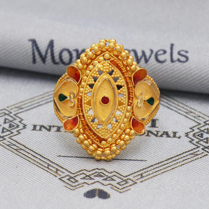 22k Gold Enamel Meena Ring, 22kt Solid Gold Ring,