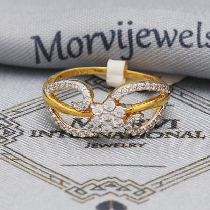 flower Zircons 22k Yellow Gold Ring Jewelry, 22kt Handmade Women Gold Ring, All Size, K5562