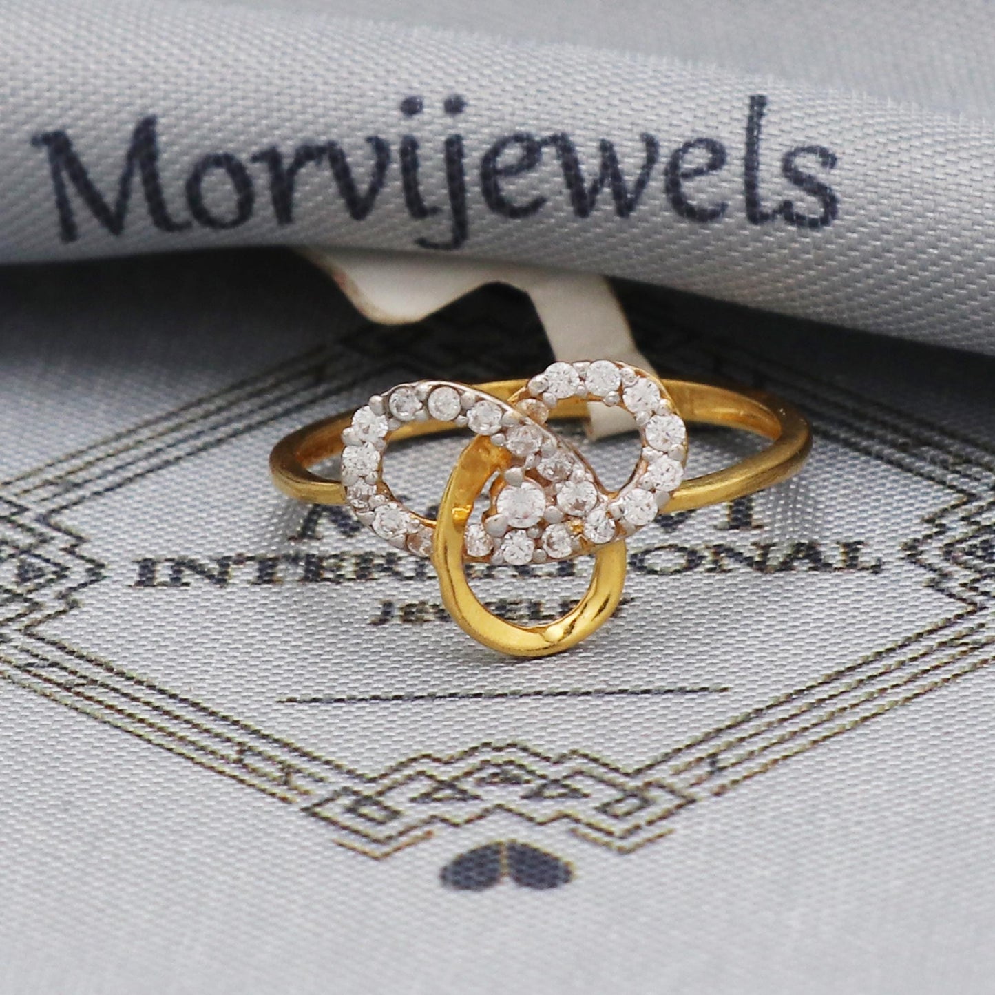 Zircon dainty gold ring , interlocking style ring, 22k gold handmade indian jewelry for gift