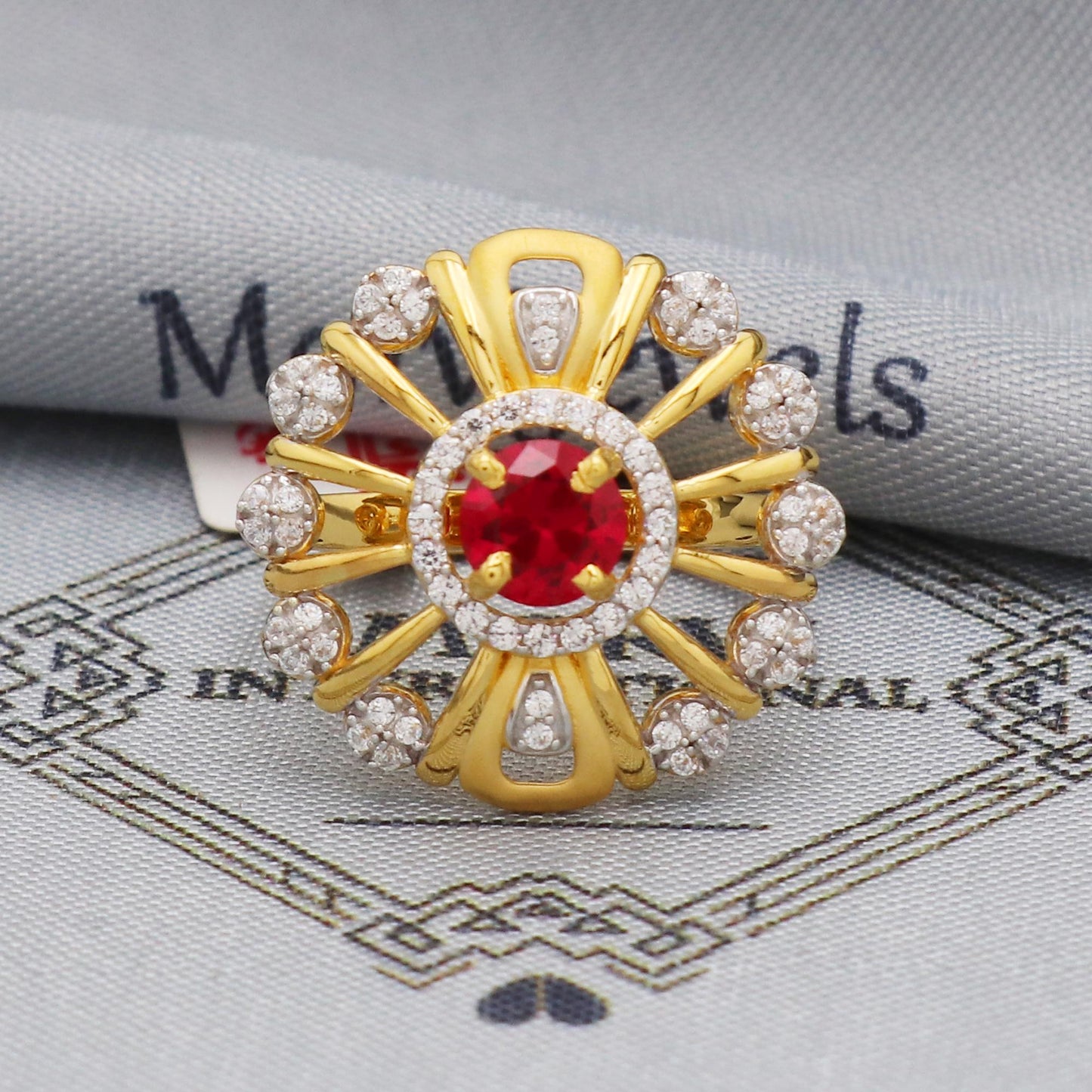 flower red stone gold ring handmade jewelry