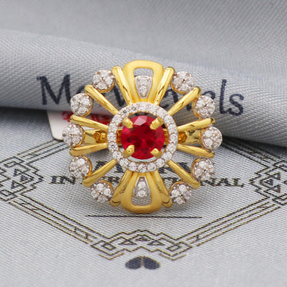 flower red stone gold ring handmade jewelry