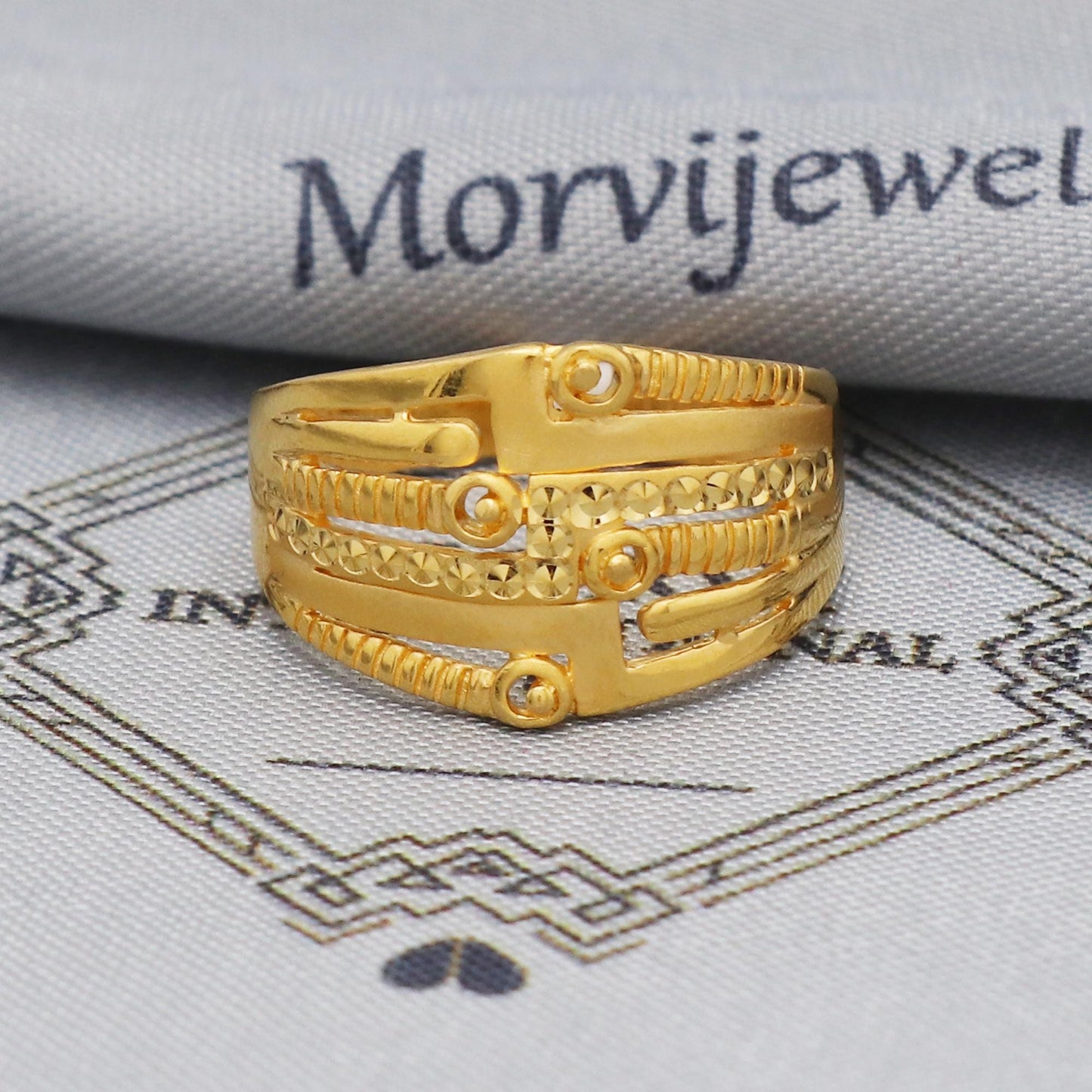 22k yellow gold ring carved jewelry, 22kt handcrafted women gold ring, All Size, K5574