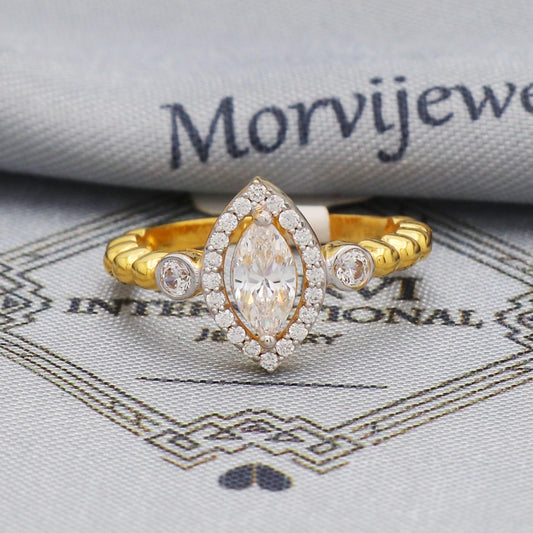 marquise zircon 22k yellow gold ring wedding anniversary women jewelry, 22kt gold handmade bridal ring, All Size, K5582