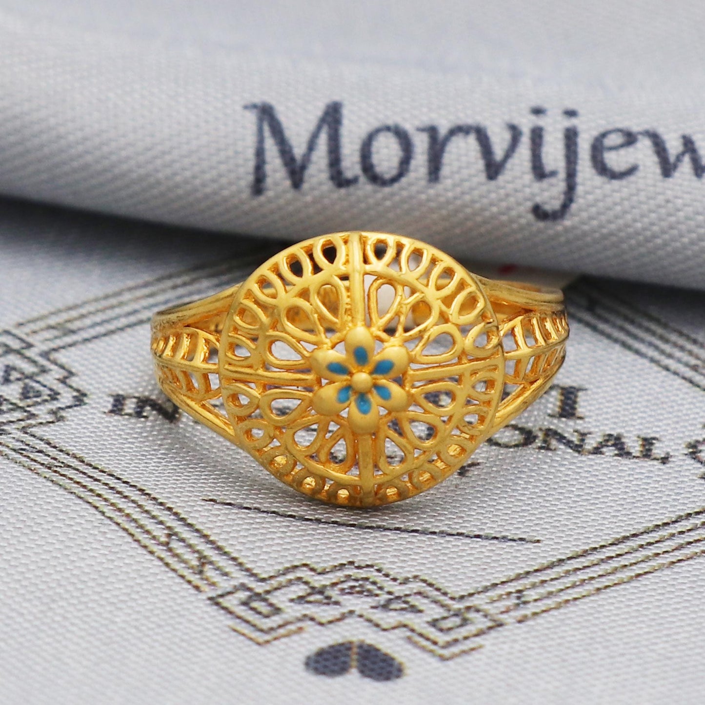 handcrafted 22k yellow gold ring filigree jewelry, 22kt solid women gold ring, All Size, K5583