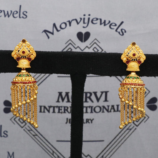 22k Gold Earrings Dangling Chains For Women Indian Wedding Jewelry, K5594