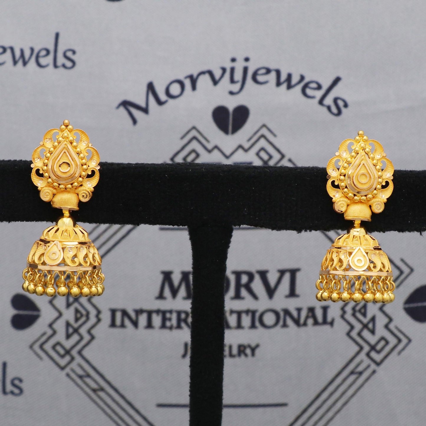 22k Yellow Gold Earrings Jhumki Jhumka Style Dangle For Women Indian Wedding Jewelry, K5596
