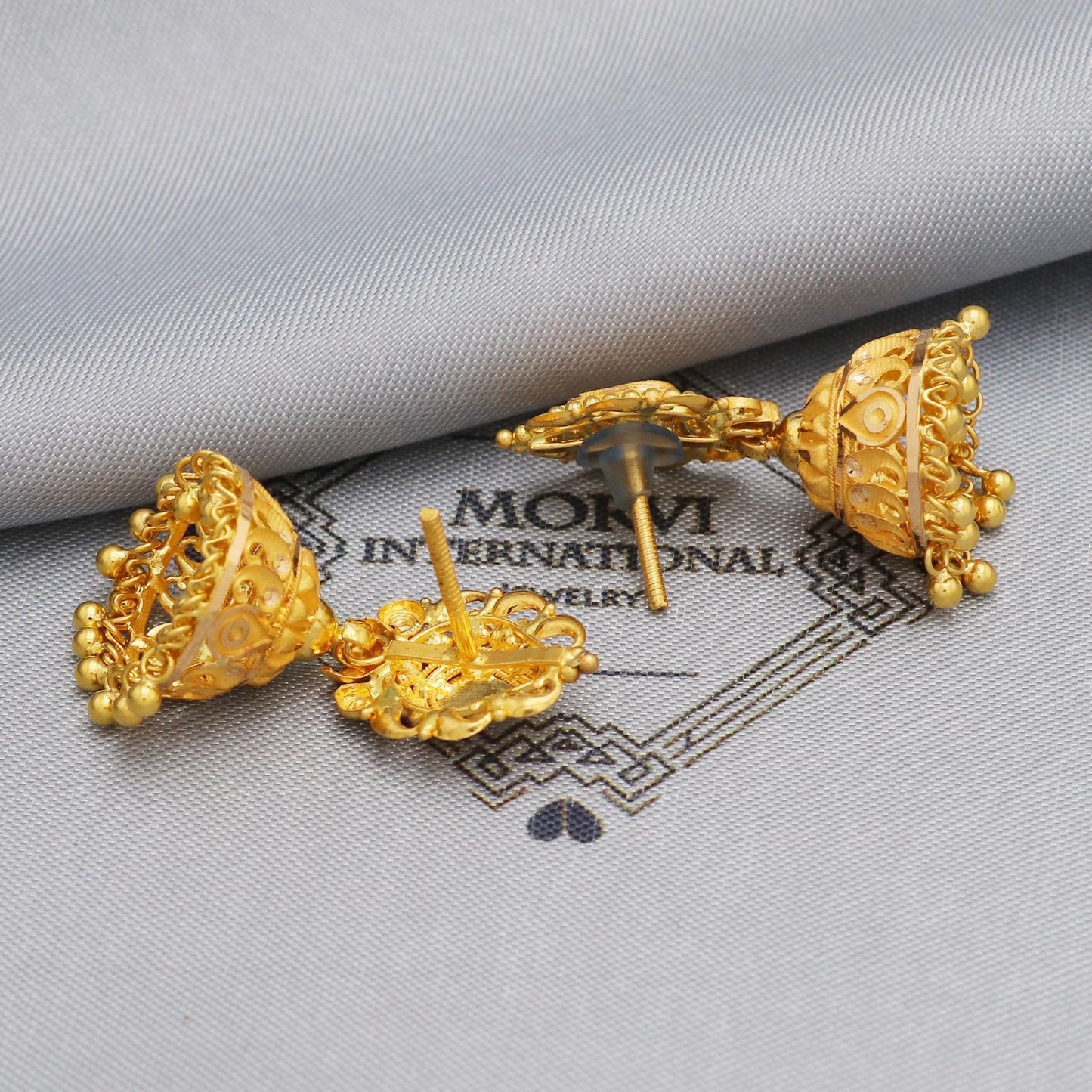 22k Yellow Gold Earrings Jhumki Jhumka Style Dangle For Women Indian Wedding Jewelry, K5596