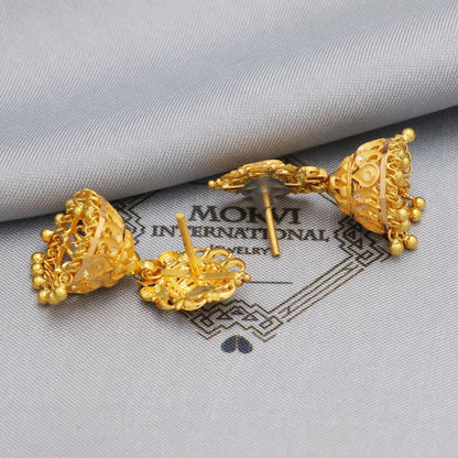 22k Yellow Gold Earrings Jhumki Jhumka Style Dangle For Women Indian Wedding Jewelry, K5596