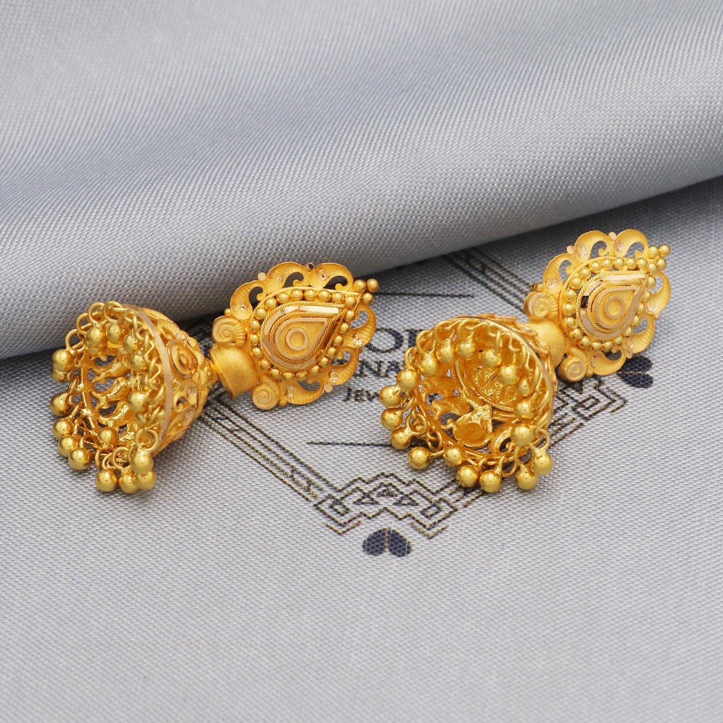 22k Yellow Gold Earrings Jhumki Jhumka Style Dangle For Women Indian Wedding Jewelry, K5596