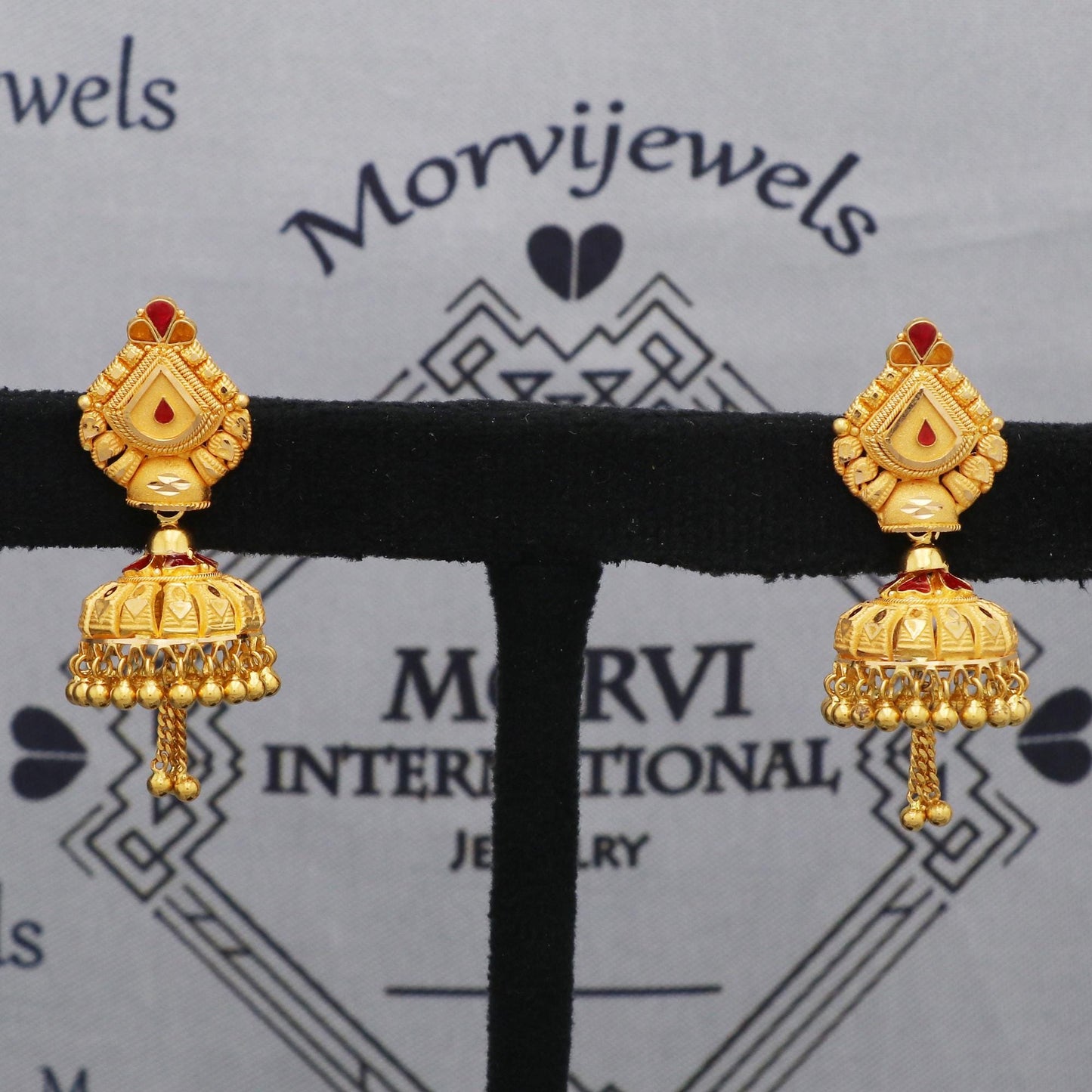 22k Yellow Gold Earrings, Women Gold Earrings, Handmade Indian Jewelry, K5597