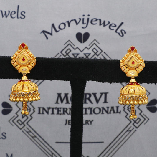 22k Yellow Gold Earrings, Women Gold Earrings, Handmade Indian Jewelry, K5597