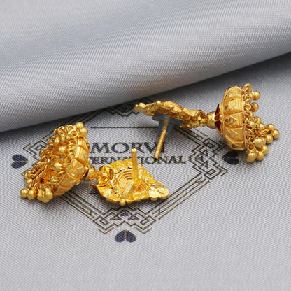 22k Yellow Gold Earrings, Women Gold Earrings, Handmade Indian Jewelry, K5597