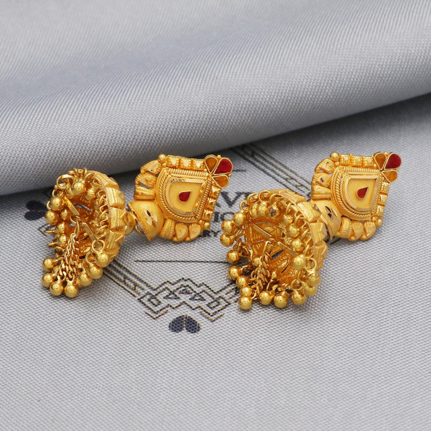 22k Yellow Gold Earrings, Women Gold Earrings, Handmade Indian Jewelry, K5597