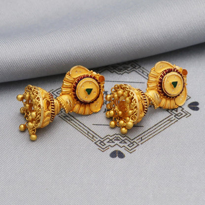 22k Yellow Gold Earrings Jhumki Jhumka Style Dangling For Women Indian Wedding Jewelry, K5598