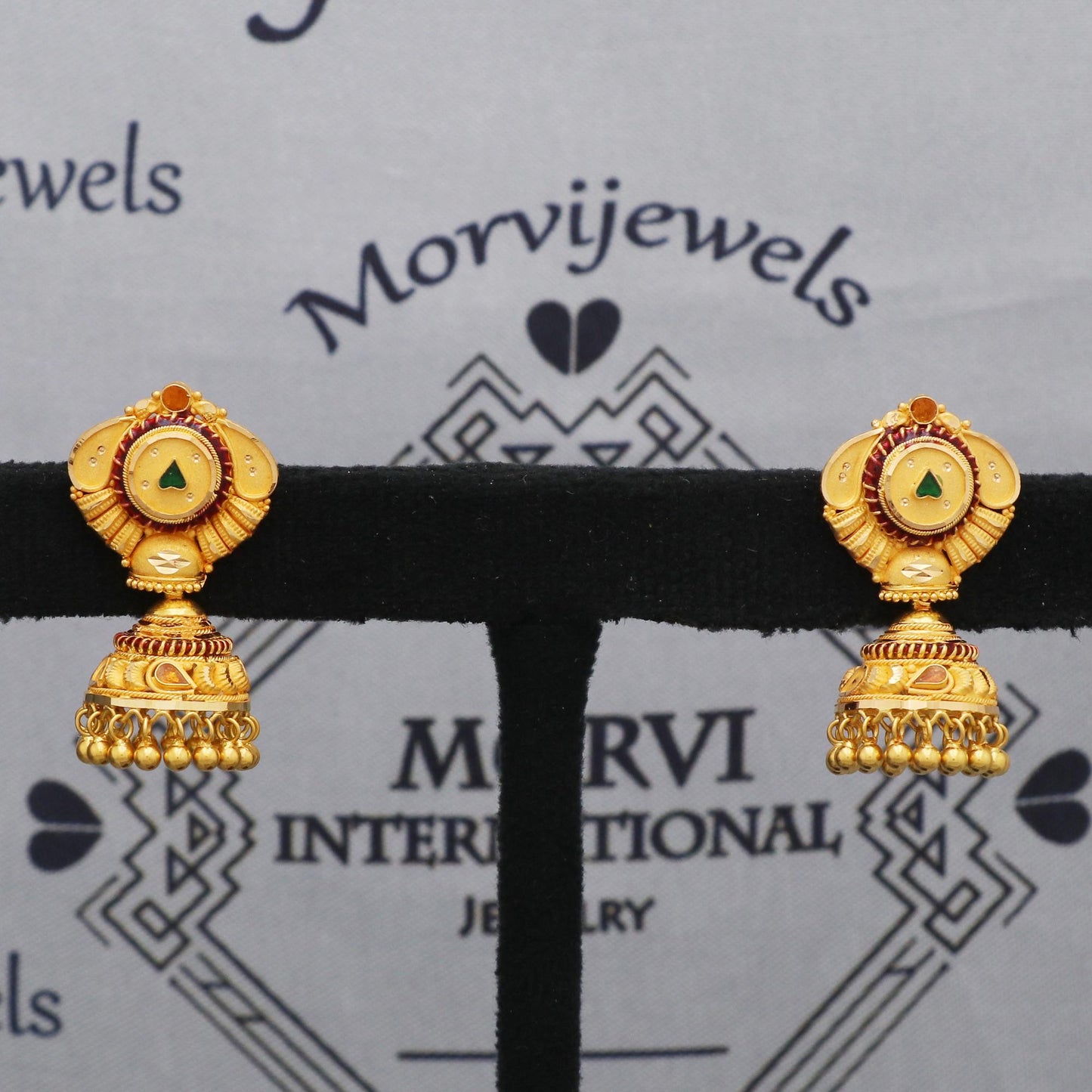 22k Yellow Gold Earrings Jhumki Jhumka Style Dangling For Women Indian Wedding Jewelry, K5598