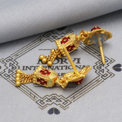 22k Yellow Gold Earrings Jhumki Jhumka Style Dangling Beads For Women Indian Wedding Jewelry, K5599