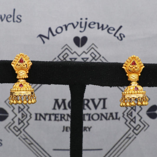 22k Yellow Gold Earrings Jhumki Jhumka Style Dangling Beads For Women Indian Wedding Jewelry, K5601