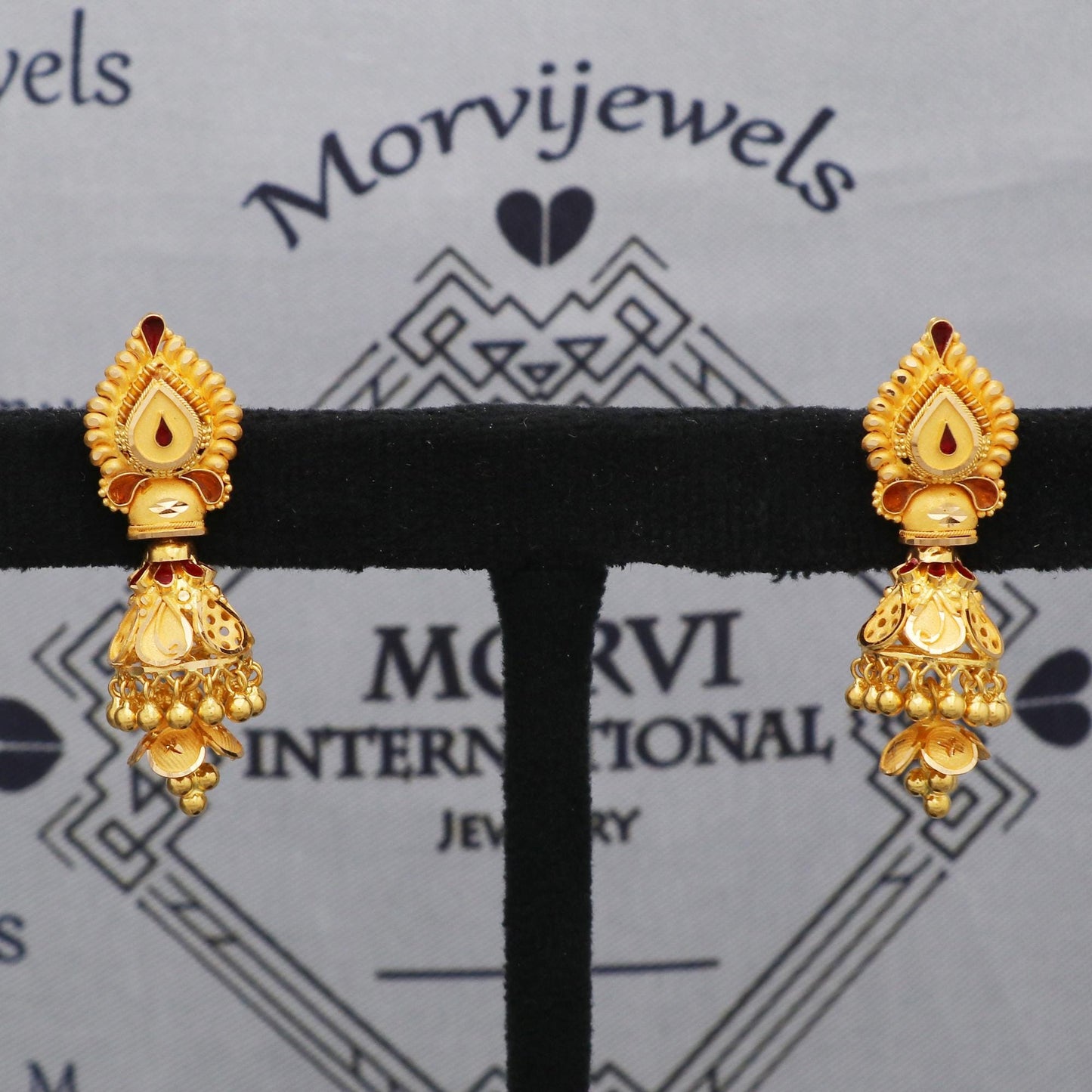 dangling 22k gold earrings handmade jewelry, K5602
