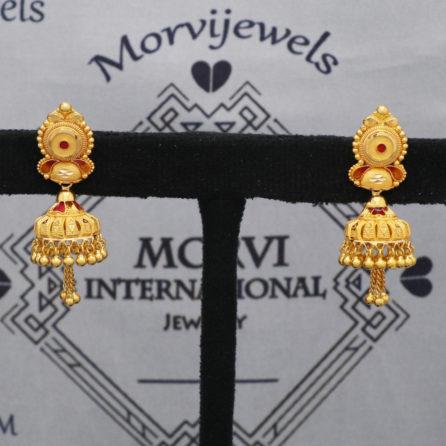 22k Yellow Gold Earrings Women Indian Wedding Jewelry, K5603