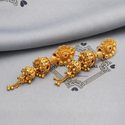 Fine 22k Yellow Gold Earrings Jhumki Jhumka Style Dangling Chain For Women Indian Wedding Jewelry, K5606