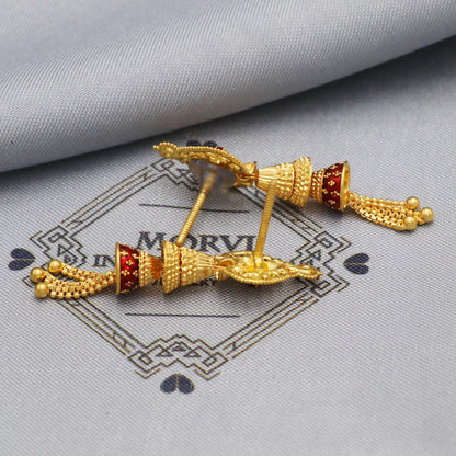 red enamel 22k Yellow Gold Earrings Women Indian Wedding Jewelry, K5607