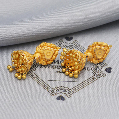 22k Yellow Gold Earrings Jhumki Jhumka Style Dangling Beads For Women Indian Wedding Jewelry, K5608