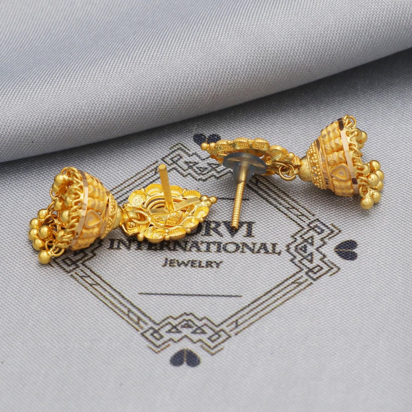 22k Yellow Gold Earrings Jhumki Jhumka Style Dangling Beads For Women Indian Wedding Jewelry, K5608