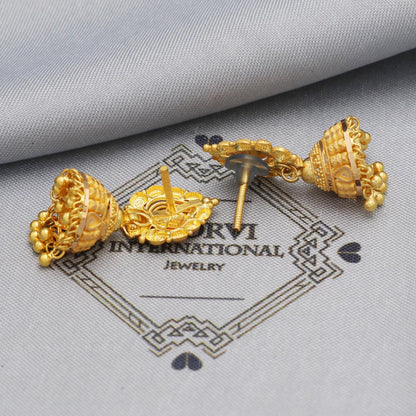22k Yellow Gold Earrings Jhumki Jhumka Style Dangling Beads For Women Indian Wedding Jewelry, K5608