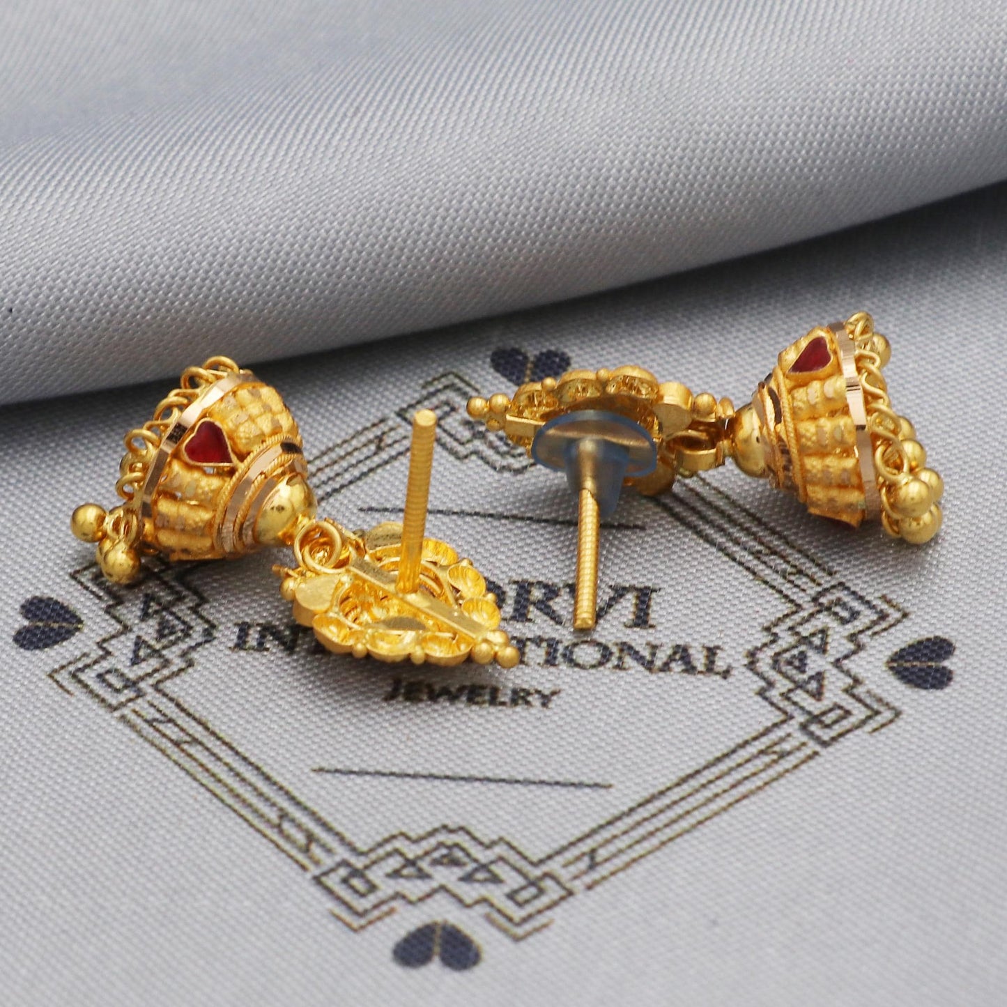 22karat 22kt 22k Yellow Gold Earrings Jhumki Jhumka Style Dangling Bead For Women Indian Wedding Jewelry, K5611