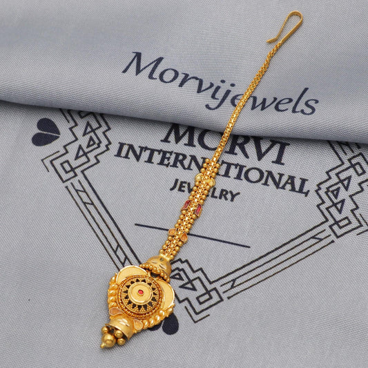 22k Gold Maang Tikka Head Pendant Jewelry For Wedding Party Wear, Traditional Indian Gold Handmade Jewelry for Gift, K5613