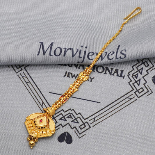 22k Gold Maang Tikka Head Pendant Jewelry For Wedding Party Wear, Traditional Indian Gold Handmade Jewelry for Gift, K5614