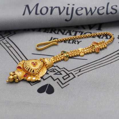 22k Gold Maang Tikka Head Pendant Jewelry For Wedding Party Wear, Traditional Indian Gold Handmade Jewelry for Gift, K5615