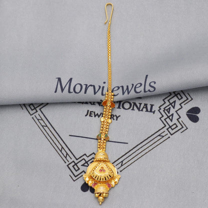 22k Gold Maang Tikka Head Pendant Jewelry For Wedding Party Wear, Traditional Indian Gold Handmade Jewelry for Gift, K5615