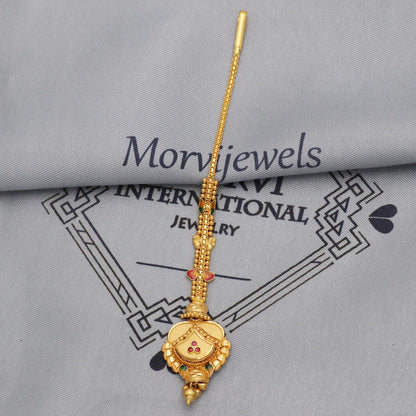 22k Gold Tikka Head Maang Forehead Pendant Jewelry For Wedding Indian, Traditional Ethnic Wear Gold Handmade Jewelry for Gift, K5620