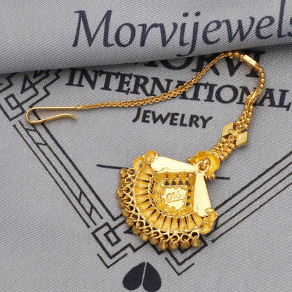 22k Gold Maang Tikka Head Pendant Jewelry For Wedding Party Wear, Traditional Indian Gold Handmade Jewelry for Gift, K5621