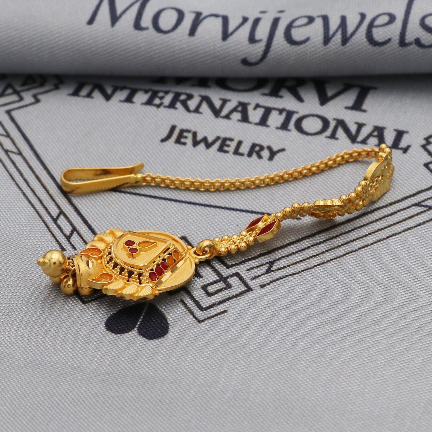 Royal look 22k Gold Maang Tikka foreHead Pendant Jewelry , Vintage Traditional Indian Gold Handmade Jewelry for Gift, K5622