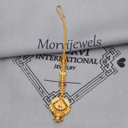 Royal look 22k Gold Maang Tikka foreHead Pendant Jewelry , Vintage Traditional Indian Gold Handmade Jewelry for Gift, K5622