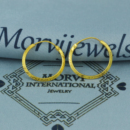 18k Yellow Gold Hoop Bali Earrings Indian Jewelry for Gift,