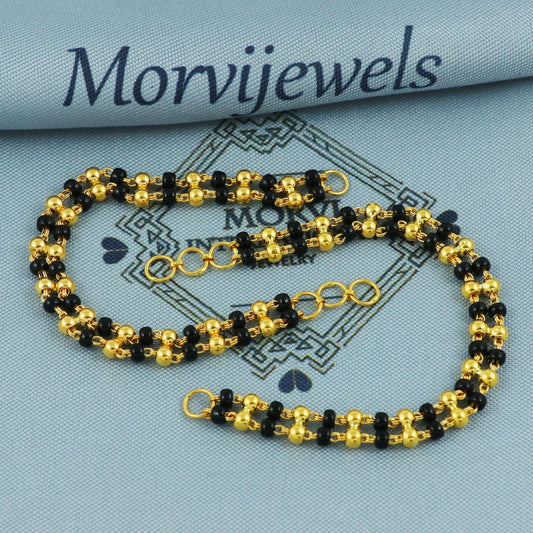 22k Yellow Gold Chain for Earrings Black Beads, 22kt Handmade Gold Ear Chain for Women, Indian Gold Earrings Jewelry, Gold kanoti, K5659